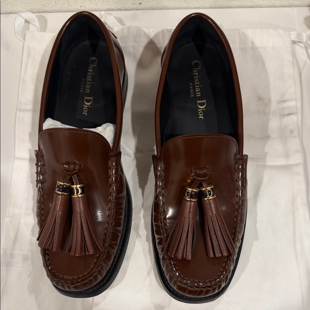 Dior Women's D-Academy Leather Loafers in Brown Size 39.5/US 9.5
